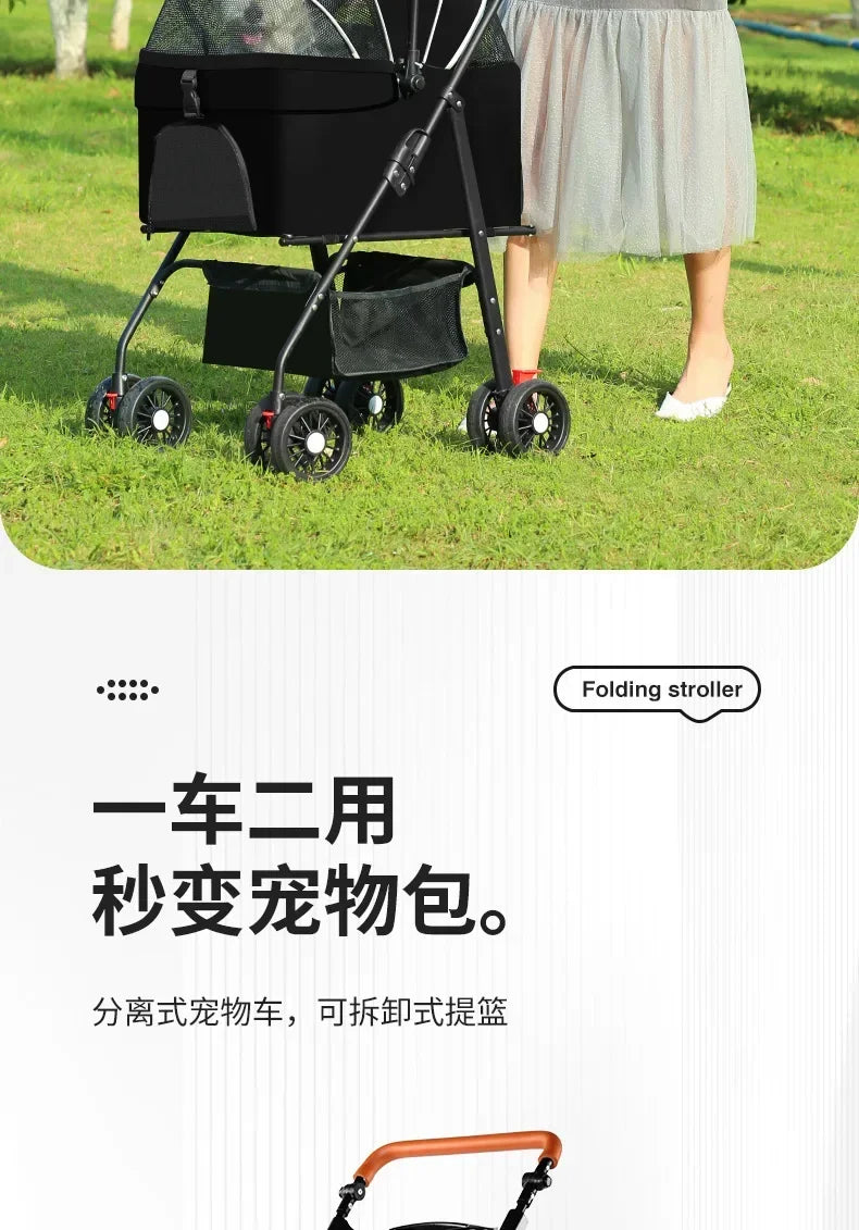 Pet Stroller Dog Cat Large and Small Dog Out Pet Cart Outdoor Travel Lightweight Foldable Cat Supplies