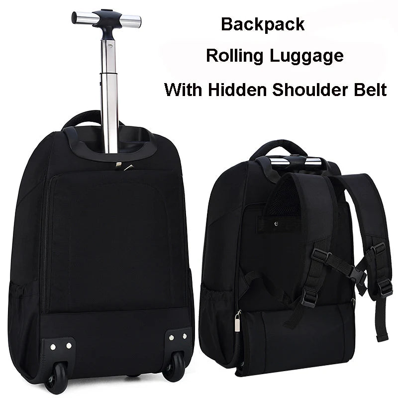 Men Trolley Backpack Shoulders Travel Bag with Wheels 24 Inch Students Rolling Luggage Business Trolley Large Capacity Suitcases
