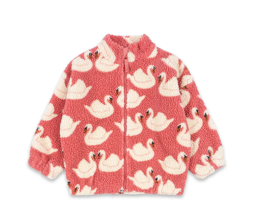 2025 KS Brand Winter Baby Girls Lambswool Jackets Kids Clothes Girls Cartoon Kitten Swan Beetle Outerwear Boys Striped Coat 1-9Y