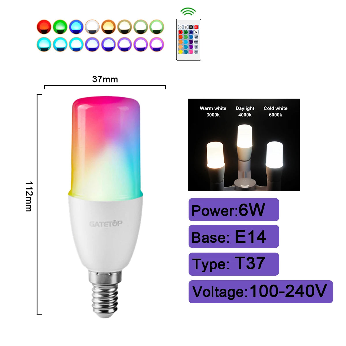 1-10PCS Smart RGBW LED Bulb Spotlight E27 E14 B22 GU10 with Infrared Remote Control Suitable for Colorful Home Lighting
