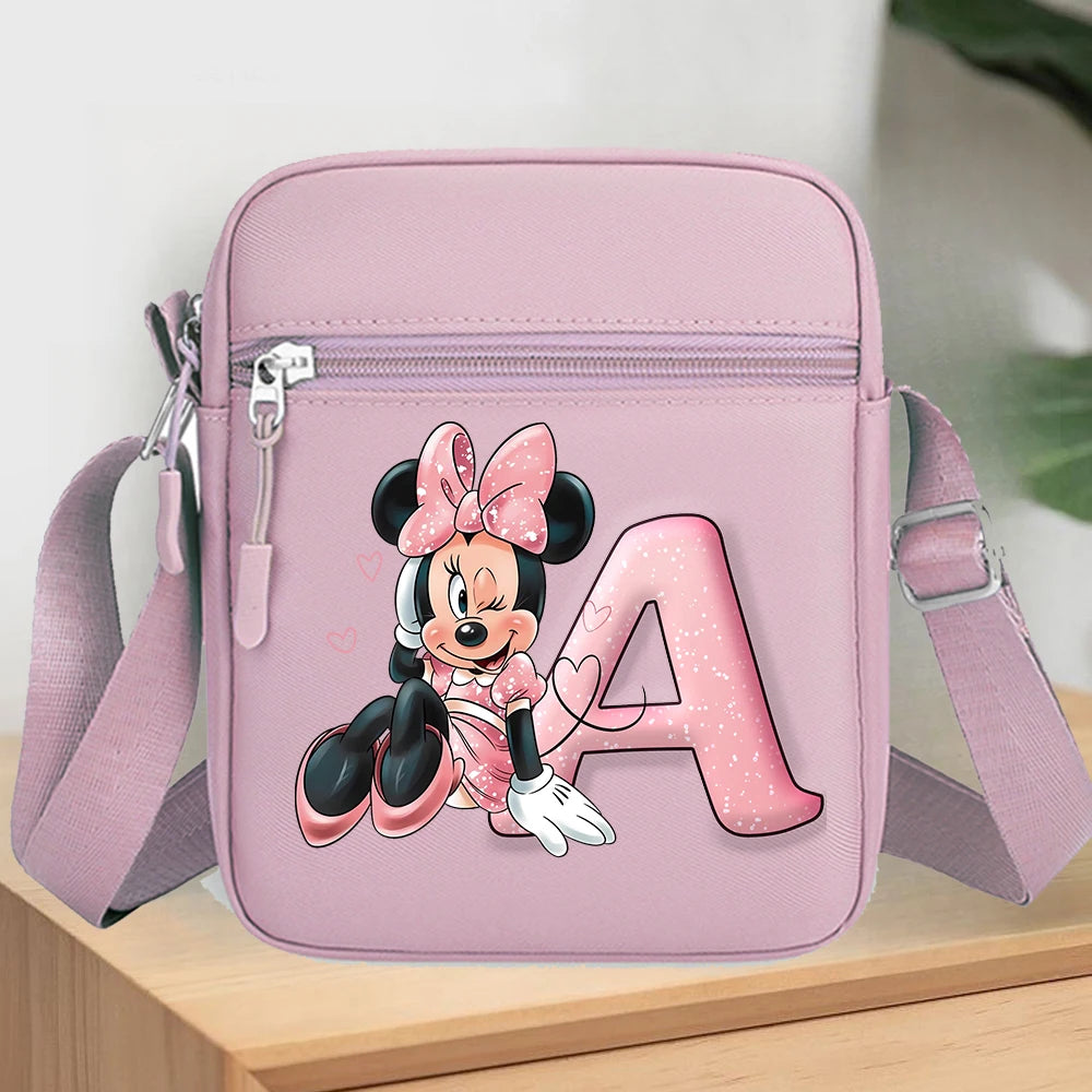 Mickey Minnie Disney Women Pink Shoulder Bag Fashion Mini Oxford Mobile Phone Bag Crossbody Bag Kawaii Ladies Waist Pack Gift