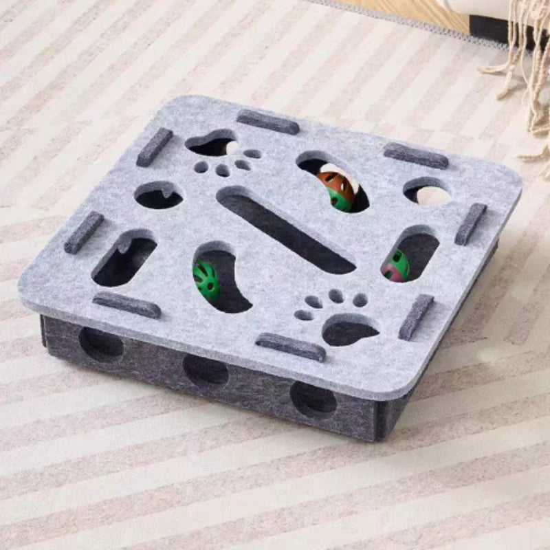 Pet Cat Puzzle Maze Holes Toys Felt Box With Bell Ball Kitten Playing Toys Interactive Funny  Cat Supplies