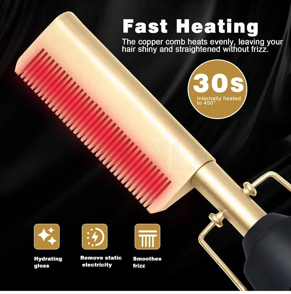 Hot Comb Straightener for Wigs and African Hair Flat Irons Fast Heating Straightening Brush Straight & Curler Roller Styler Tool