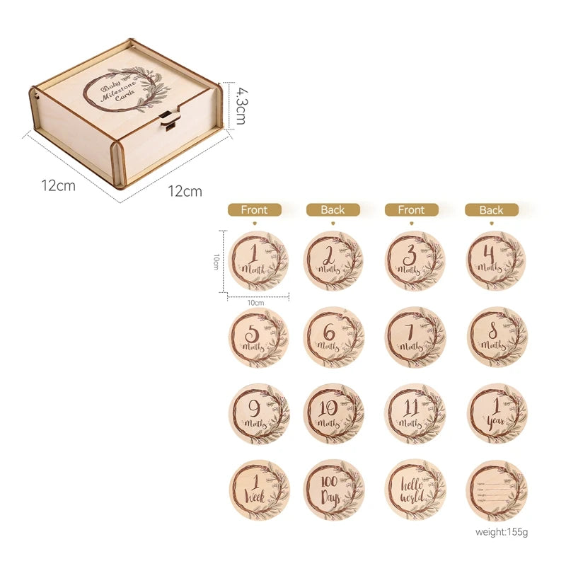 8Pcs Wooden Baby Milestone Cards Number Monthly Memorial Cards Wooden Engraved Age Photography Accessories Baby Birthing Gift