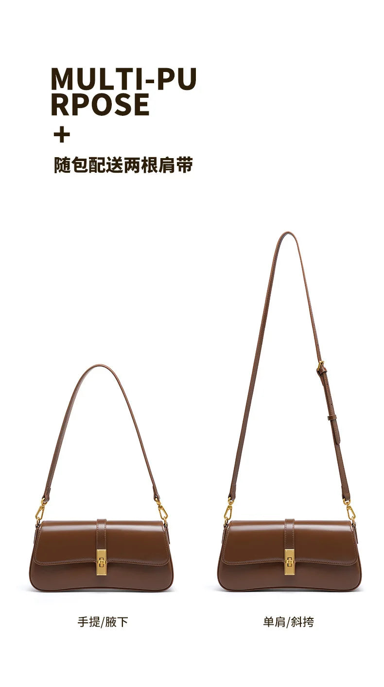 Women's High-End Leather Baguette Armpit Bag Versatile Single Shoulder Crossbody Bag Fashion Accessory for 2025