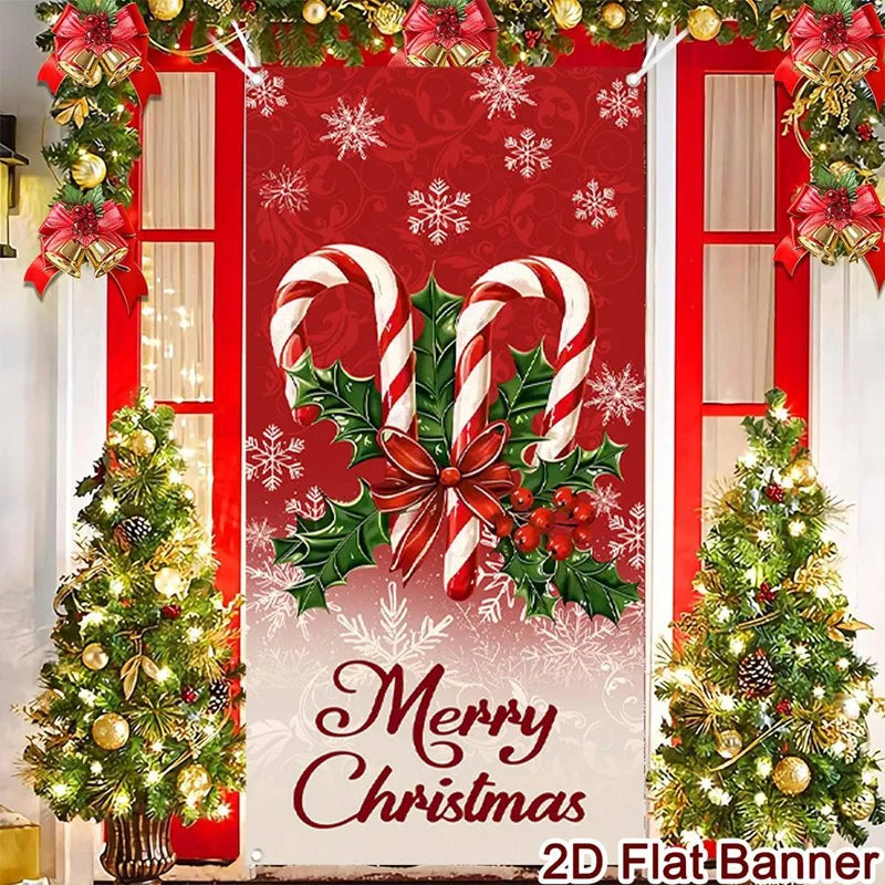 Merry Christmas Porch Door Banner Hanging Ornament Christmas Decoration For Home 2025 Xmas Flag Navidad Noel Gifts New Year 2026