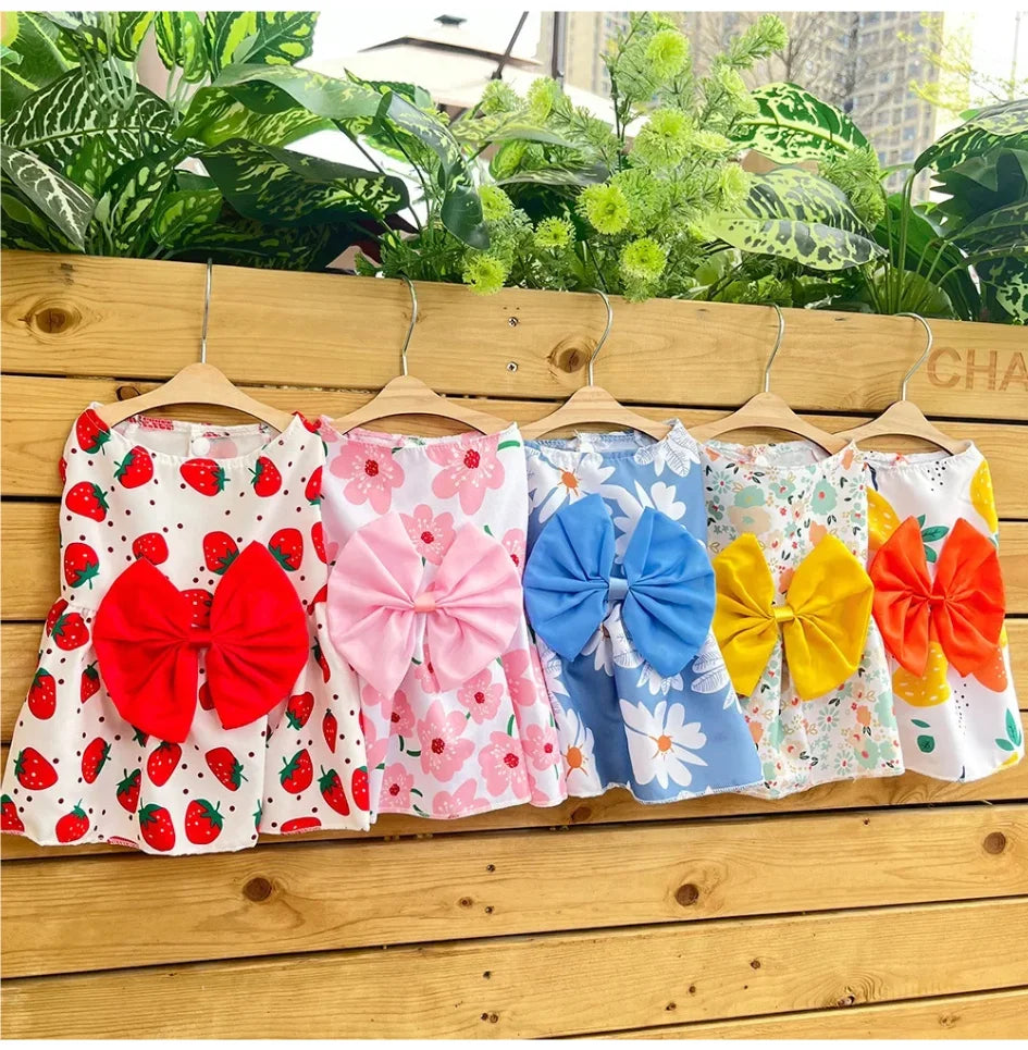 Dog Princess Dress Summer Kitten Pet Skirt Cute Printed Bow Lace Dog Dresses for Small Medium Puppies Poodle Chihuahua Apparel