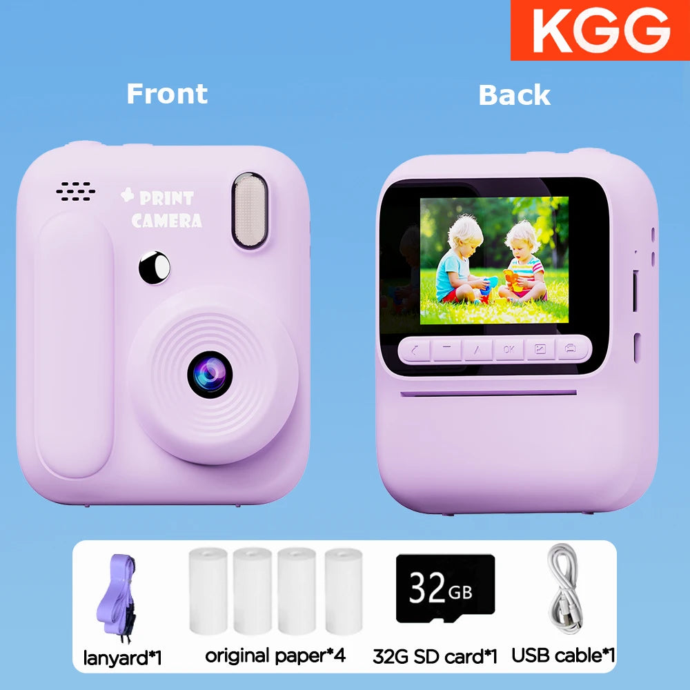 Color Printing Camera  Kids Instant Camera 32GB 1080P Thermal Print Digital Camera Print Photo Video Games Music Children Gift