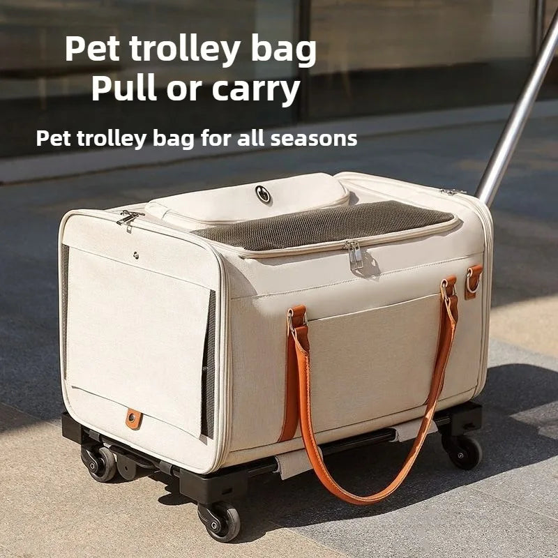 Multifunctional Cat Carrier with Trolley Large Capacity Breathable Foldable Pet Bag for Cats and Dogs