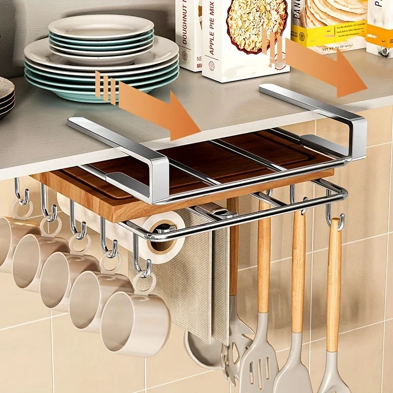 Stainless Steel Double-Layer Kitchen Storage Rack – Cutting Board, Drainer, and Household Organizer Underneath the Cabinet
