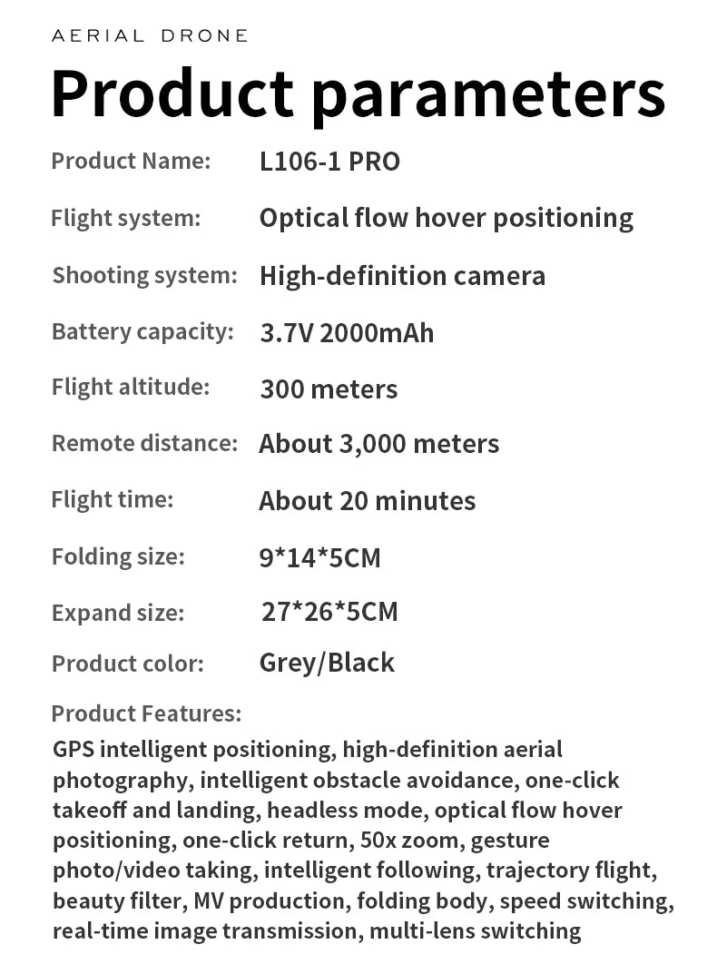 L106-1 GPS Professional Drone With 4K HD Camera Screen Remote 5G WIFI 3KM EIS Obstacle Avoidance FPV Brushless Quadcopter