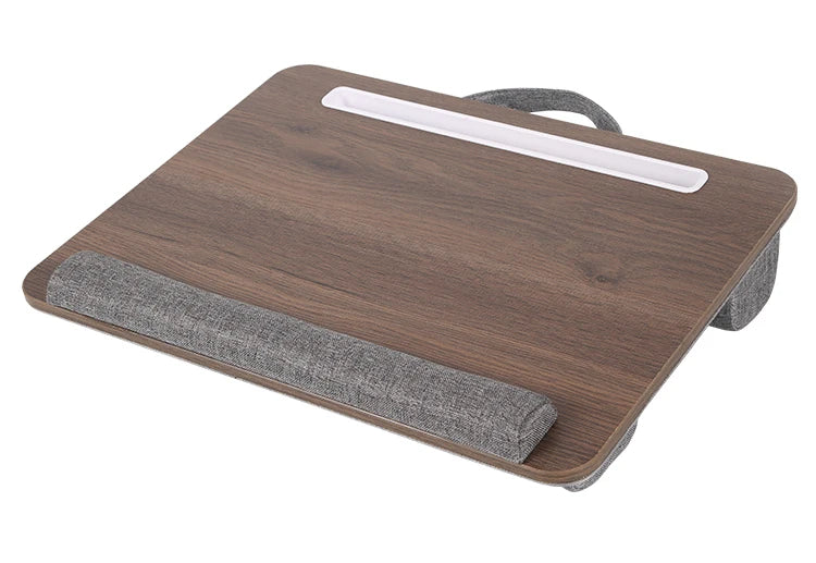 Mumucc Wooden Suspended Bed Study Table, Portable 15 Inch Laptop Desk With Handle, Sponge Cushion AND ABS Slot,Black,Khaki,Brown