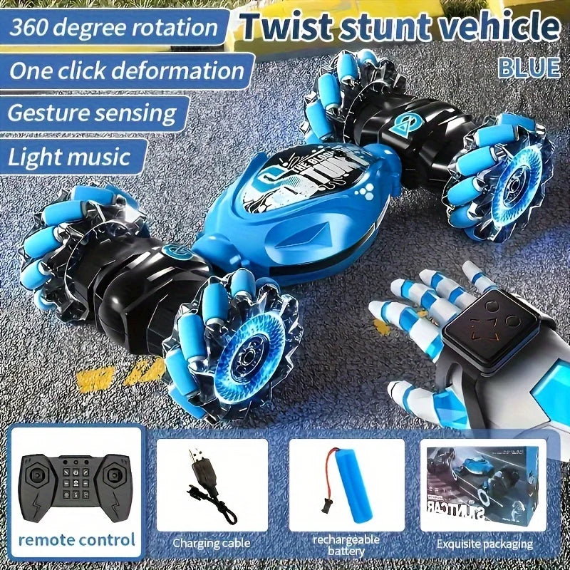 4WD RC Drift Car With Music Led Lights 2.4G Gesture Radio Remote Control Spray Stunt Car 360° Rotating Climbing Car Toys Gift