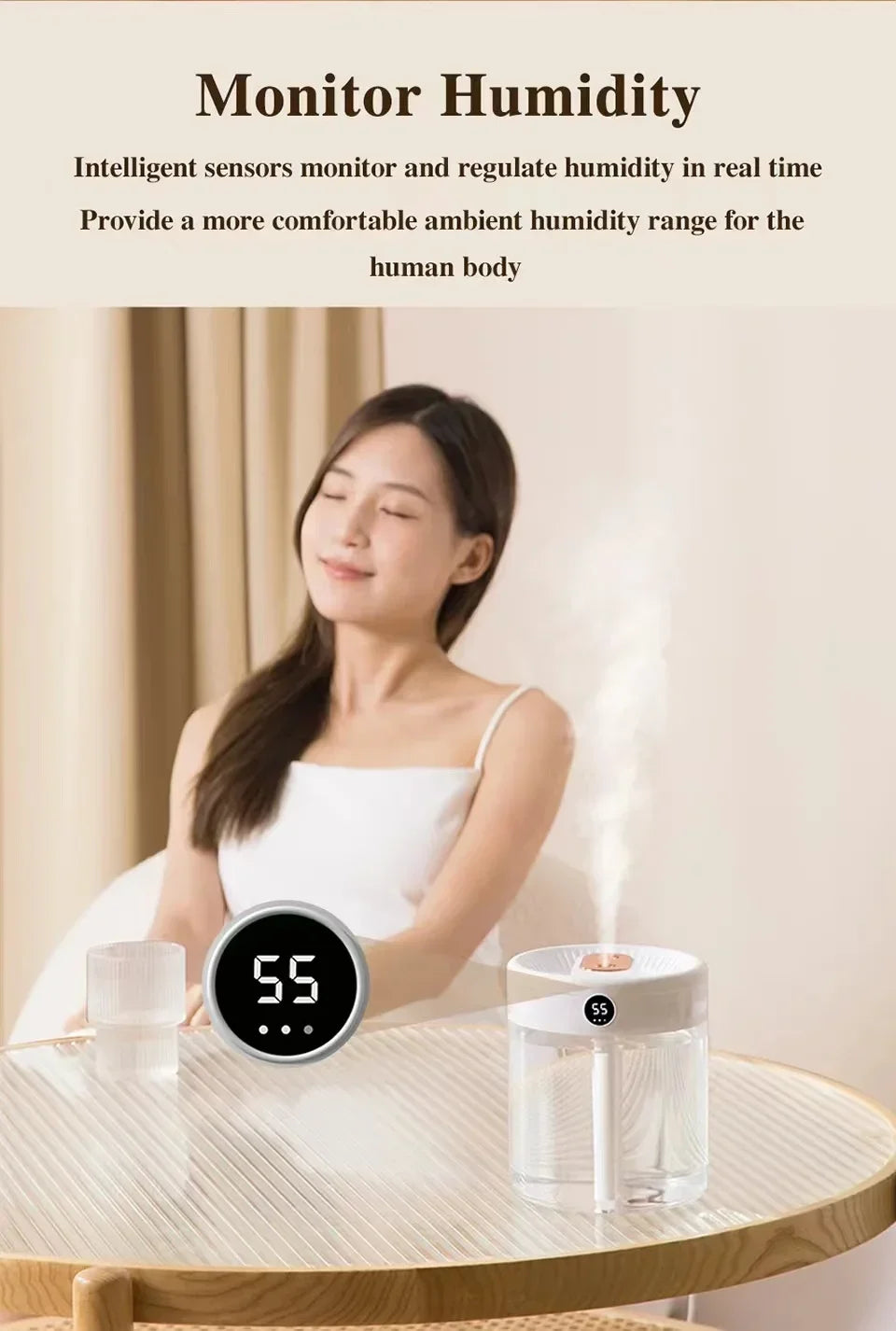 Dual Spray Humidifier USB Large Capacity Home 2L Quiet Bedroom LED Digital Display Night Light Office Desktop Mini Diffuser