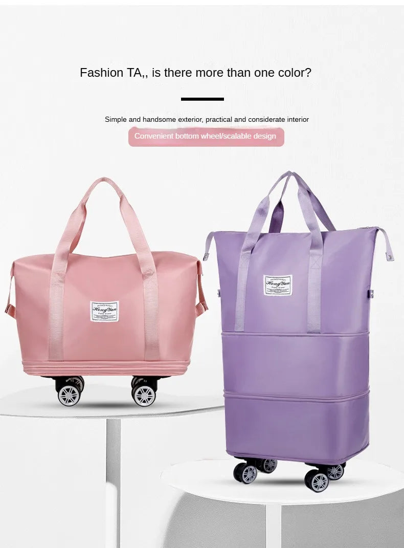 Universal Wheel Expandable Luggage Large Capacity Lightweight Travel Fitness Bag with Dry And Wet Separation Storage