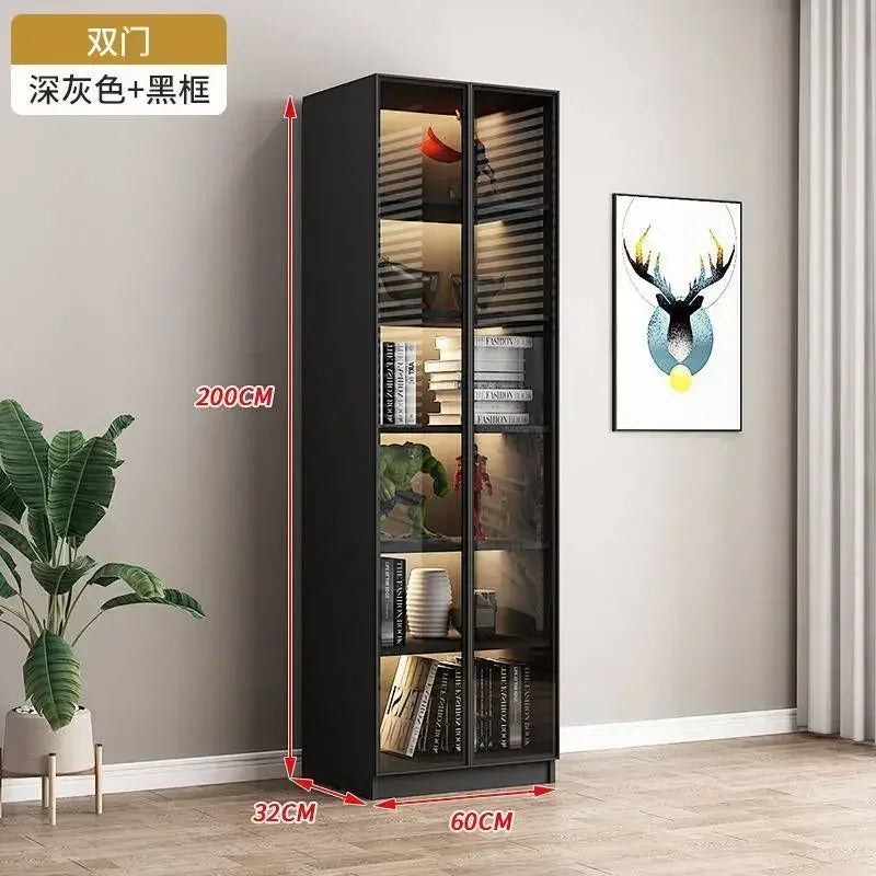 Modern Dust-Proof Bookcase with Glass Door Display Cabinet Modern Luxury Customized Home Living Room Integrated Bookshelf