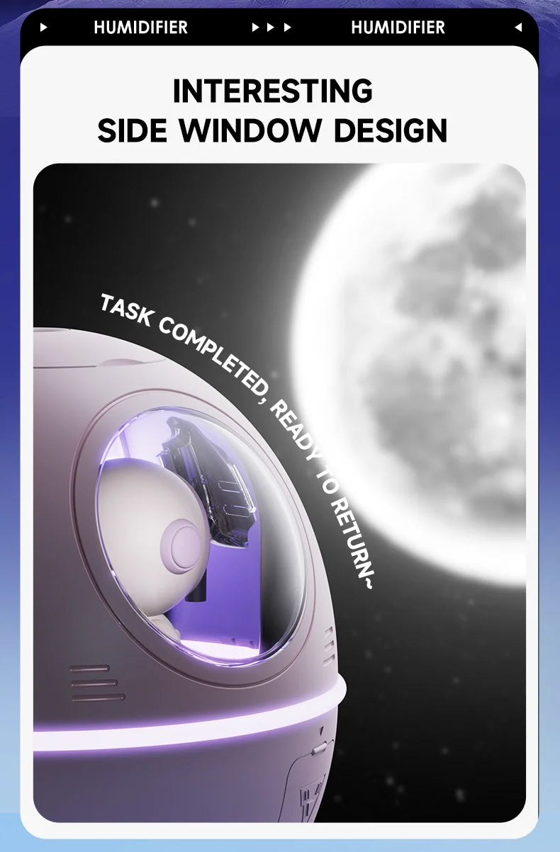 220mL Space Capsule Air Humidifier USB Plug in Rechargeable Mist Aromatherapy Water Diffuser 7 Colors Atmosphere Light