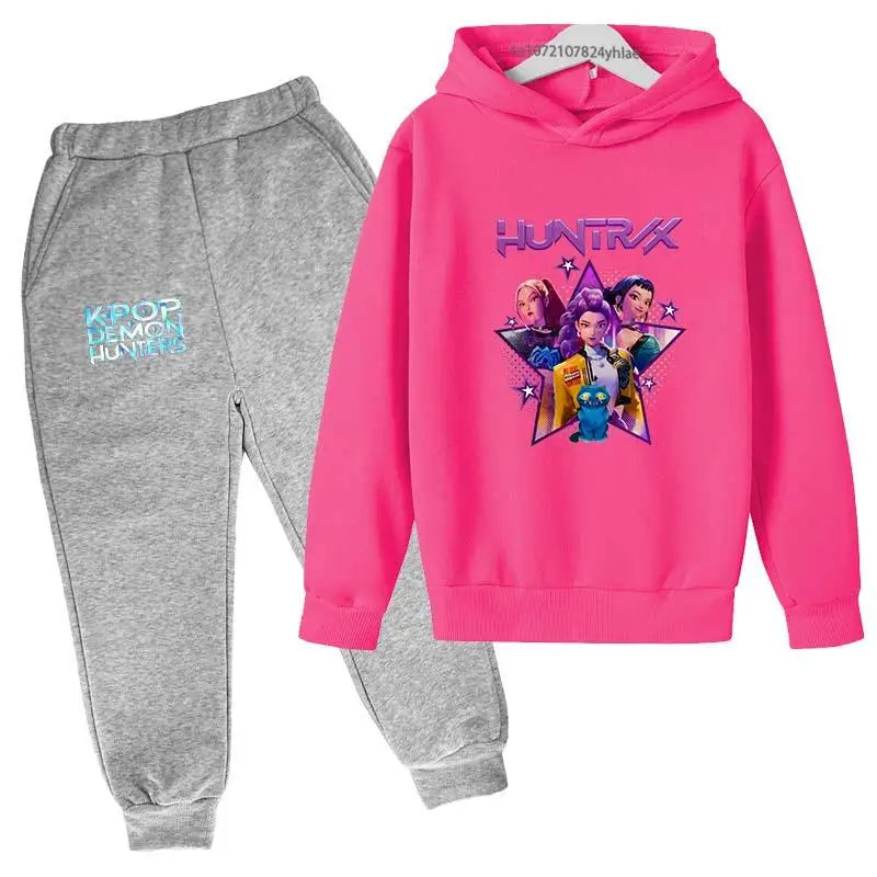 Kpop Demon Hunters Hot Cartoon Print Kids Autumn Spring Casual 2pcs Hoodie+Pants Tracksuits 2-13 Years Boys Girls Clothes Sets