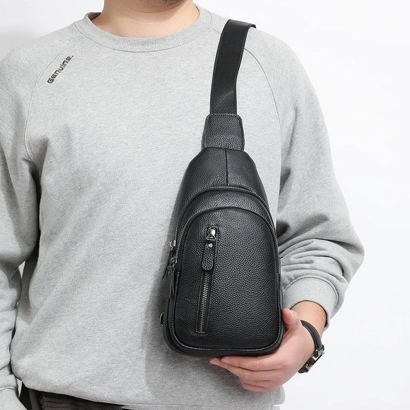 100% Genuine Leather Men Chest Bag Male Shoulder Bag Messenger Bag Casual Crossbody Bag Fashion Men's Purity Handbag