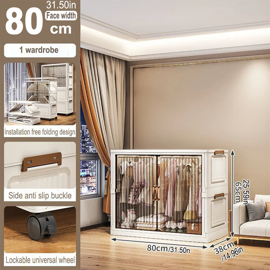 70/80cm Length Multifunction Folding Locker Large Capacity Dustproof Wardrobe Sundries Cabinet Closet Organizer