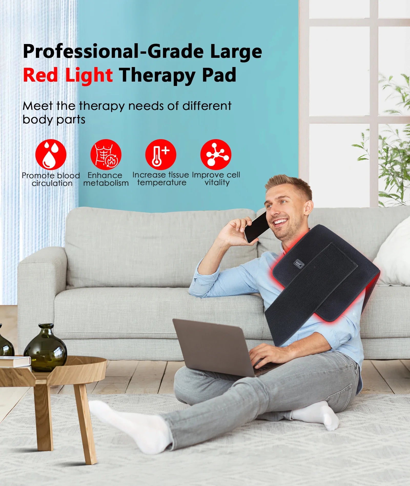 Updated Red Light Therapy Heating Pad for Body Infrared Light Device Cushion Mat Waist Back Shoulder Muscle Pain Relief Relax