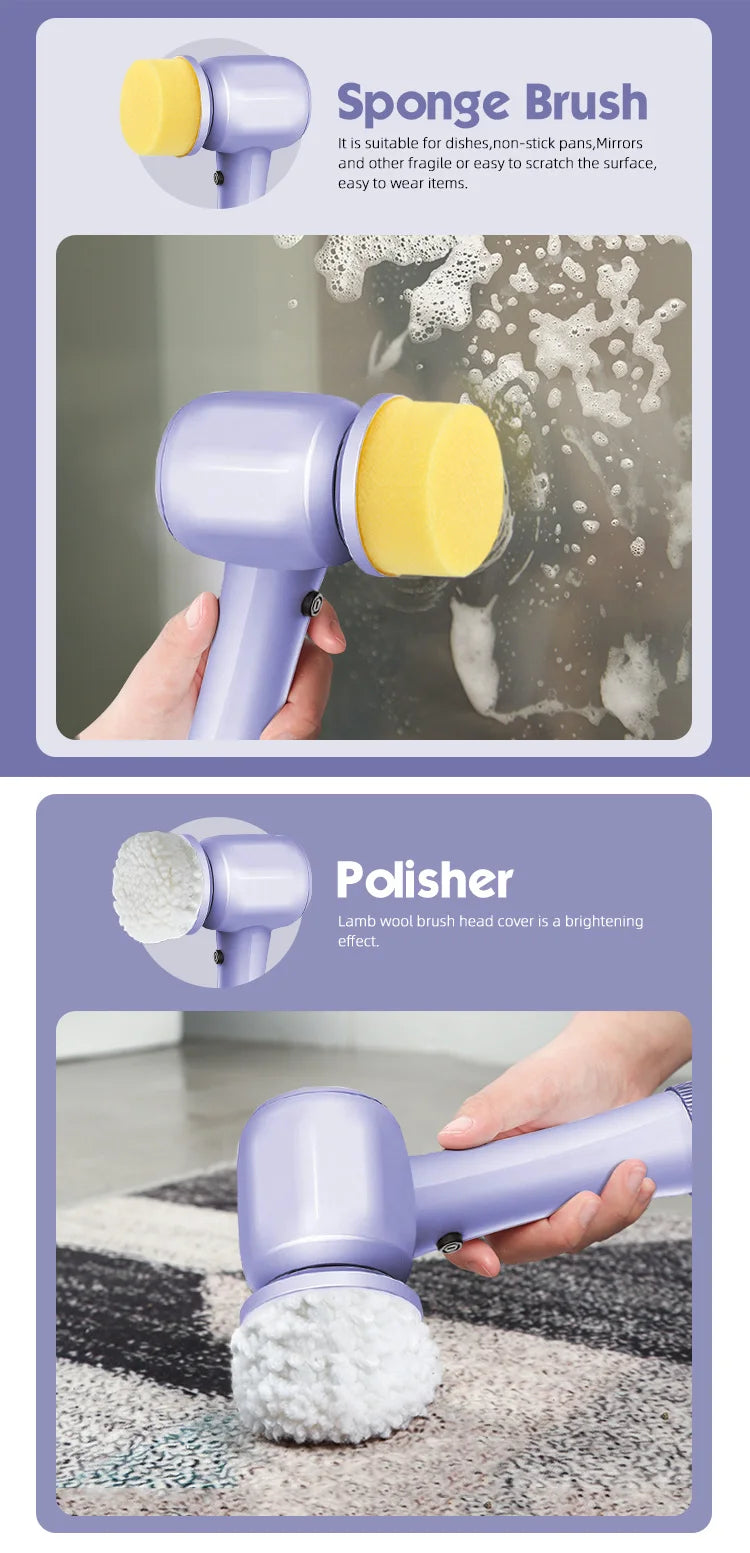 4-in-1 Multifunctional Electric Brush for Cleaning Sinks, Windows, Etc.-USB Charging, Rotating Sponge and Wire Brush