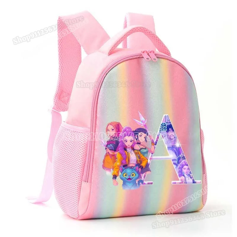 Anime K-pop Demon Hunters Letter A-Z Print Kids Backpack Girls Lightweight Casual School Back Pack Rainbow Color Mochilas Gifts