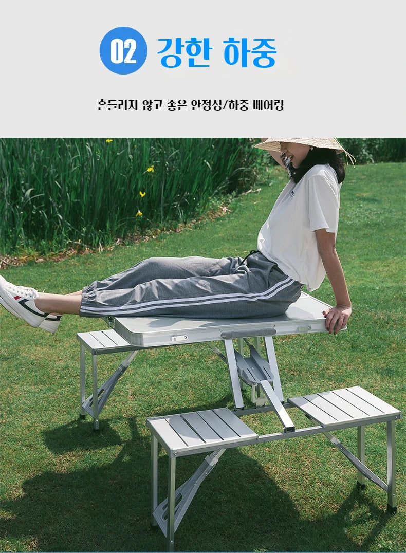 New Folding Camping Table with 4 Chairs Portable Folding Table Courtyard Table Alloy Connected Simple Fold Picnic Table Outdoor