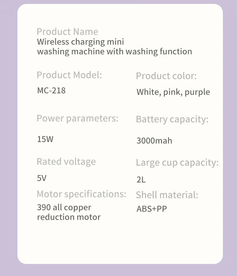 2L Wireless Mini Charging Wash in One Washing Machine Suitable for underwear, socks, pet clothes