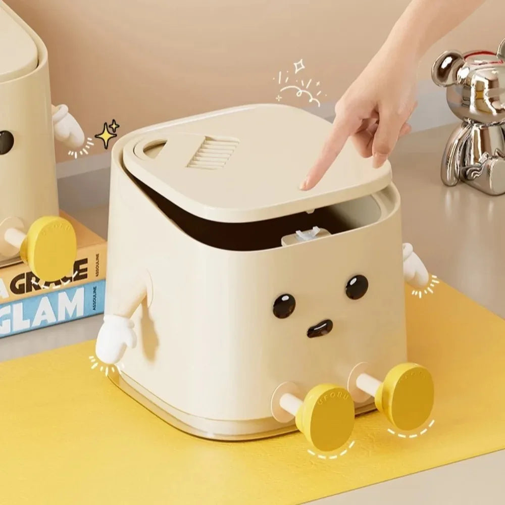 1pcs Desktop Mini Trash Can Press To Open The Cover Plastic Trash Can Household Living Room Bedroom Rubbish Storage Bucket