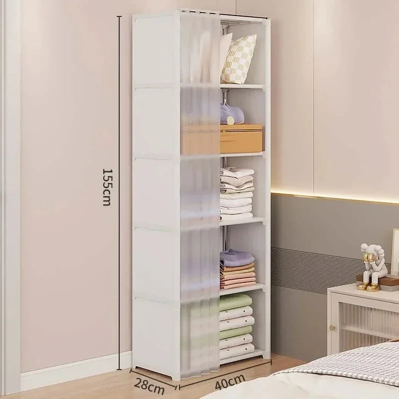 Multi-layer Storage Rack Portable Clothes Organizer Cabinet Dustproof Wardrobe Storage Cabinet Multifunctional with Curtains