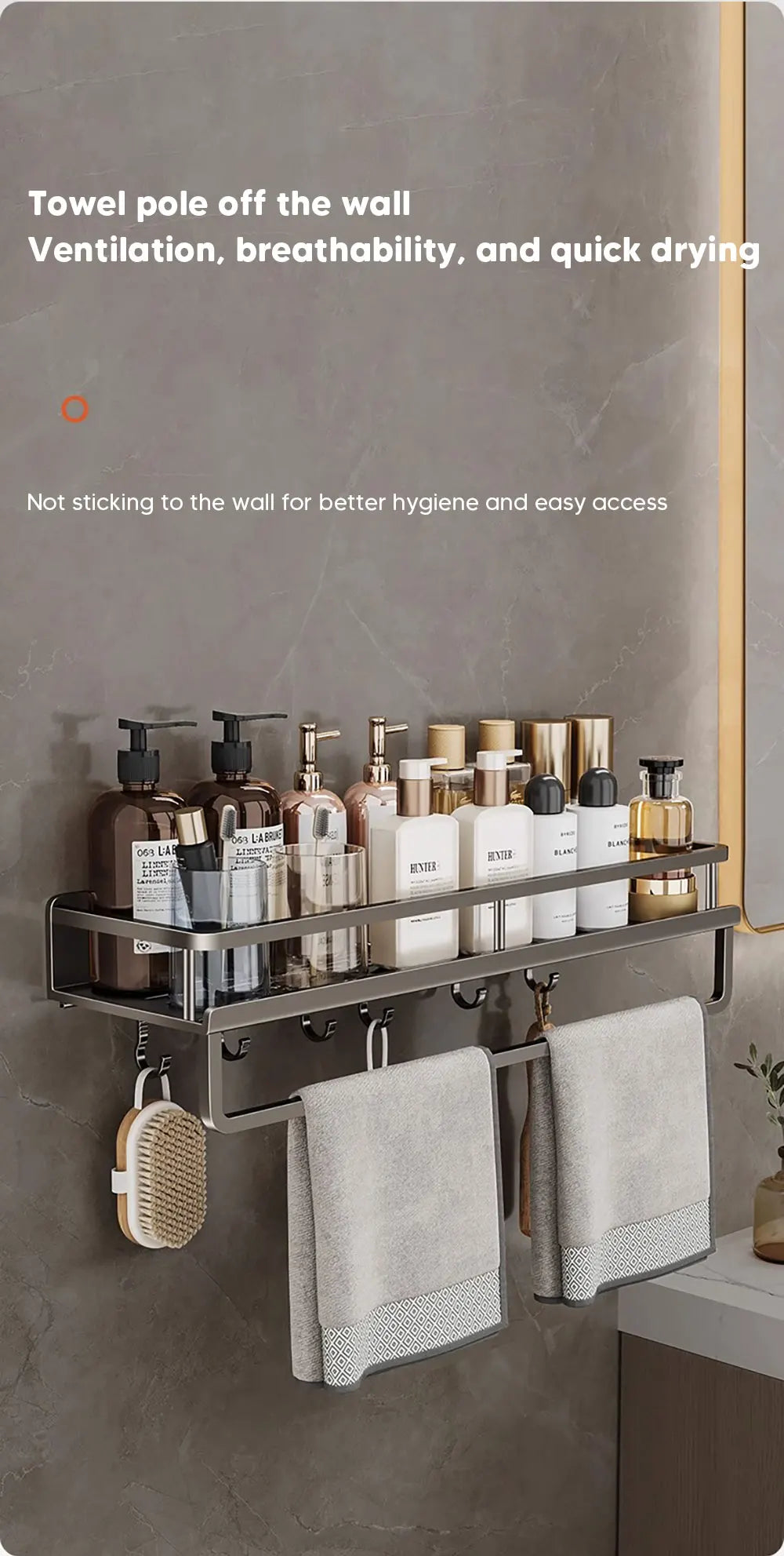 Aluminum Shower Organiser Bathroom Shelf Without Drilling Gray Wall Toilet Storage Shelf Shampoo Holder Bathroom Accessories
