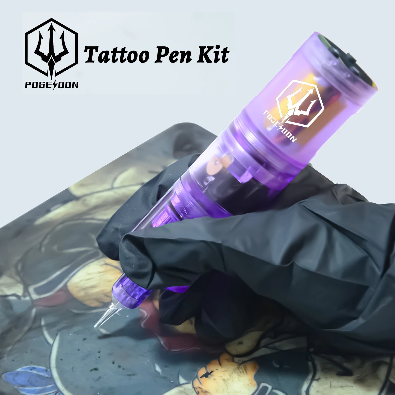 Tattoo Kit POSEIDON High Power Tattoo Pen Kit For Permanent Makeup Tattoo Machine Kit Hot Purple Tattoo Power Supply Tattoo Gun