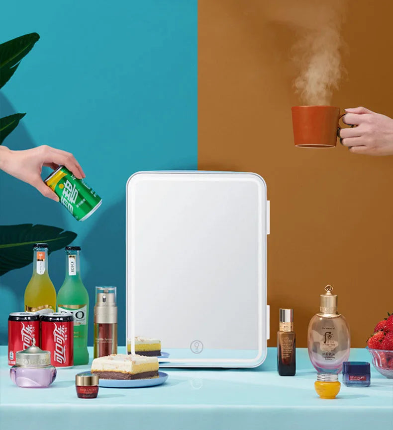 8L Mini Beauty Cosmetics Storage Refrigerator Mirror Car And Household Dormitory Office Fruit Beverage Breast Milk Cold And Hot