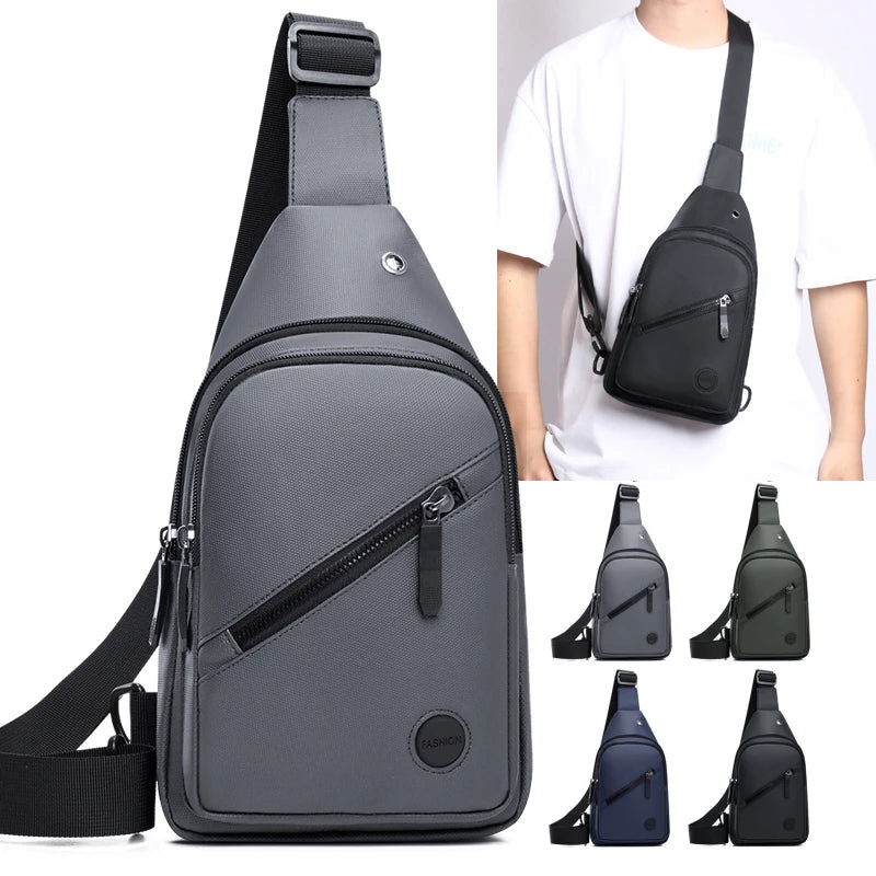 Leisure Leather-Look Fabric Men's Crossbody Bag Lightweight Outdoor Durable Men's Chest Bag Large Capacity Men's Shoulder Bag