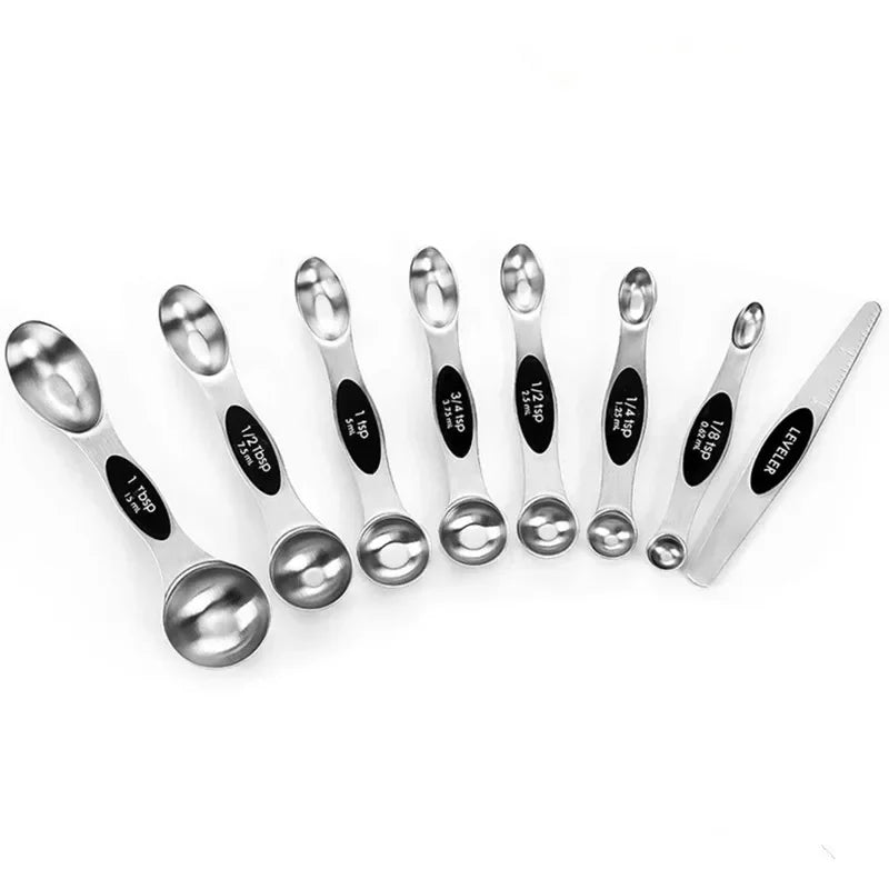 8 Pieces Magnetic Measuring Spoons Set Dual Sided Stainless Steel Kitchen Scale Tool Baking Stackable Measure Teaspoon