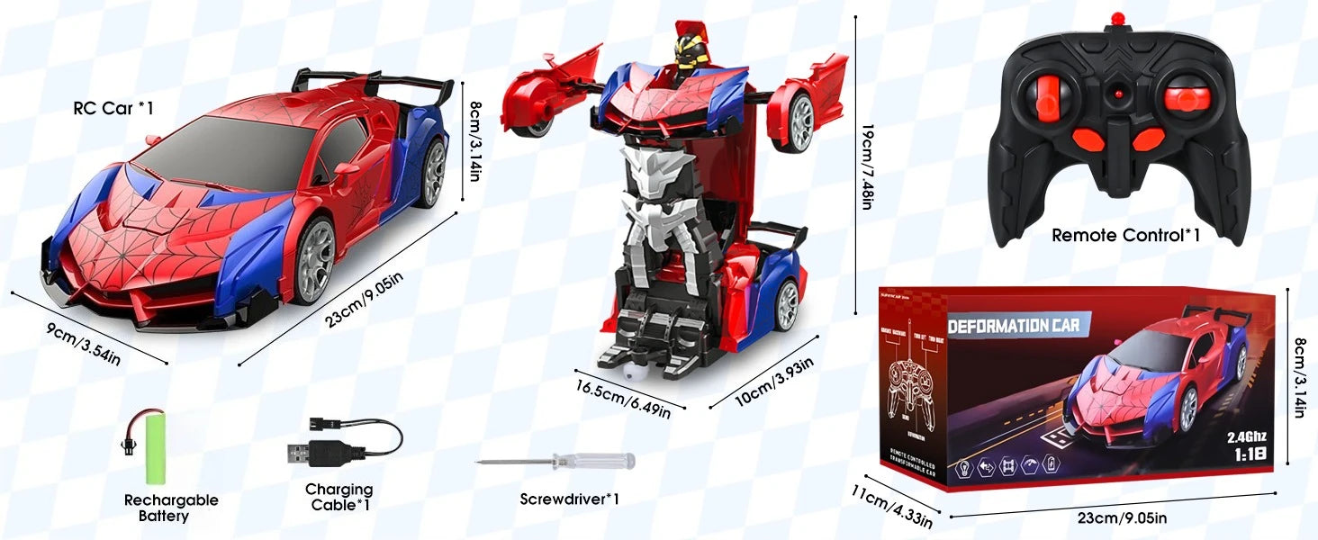2.4GHz Deformable Spider Remote Control Car - Robot Car with Stunts, Rechargeable Battery & LED Lights, Toy Gift for Boys Girls