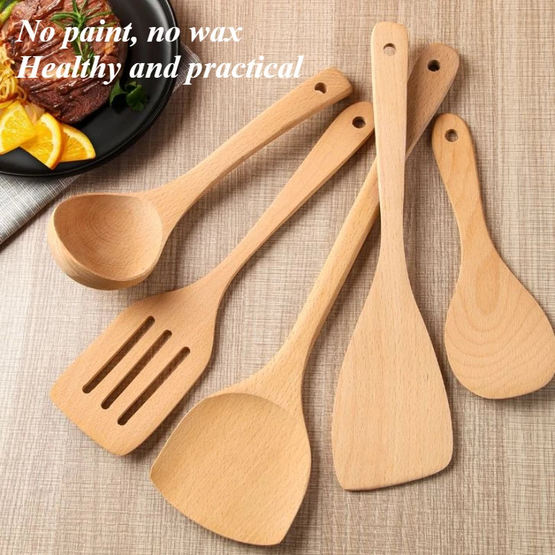 Lacquerless wooden spatula non-stick pan special high temperature household long handle wooden spoon solid wood kitchen utensils