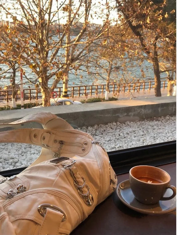 JIAERDI Vintage White Large Capacity Handbag Women High Street Leather Pocket Y2k Shoulder Bags Ladies Retro Purse Bagutte Bag