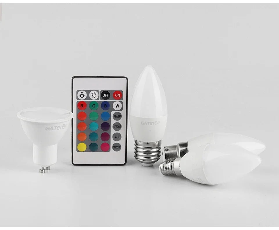 1-10PCS Smart RGBW LED Bulb Spotlight E27 E14 B22 GU10 with Infrared Remote Control Suitable for Colorful Home Lighting