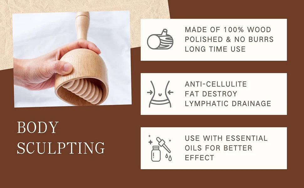 1PCS Wood Therapy Swedish Massage Cup with Roller, Handheld Wooden Massage Cup, Wood Cupping Therapy Massage Tool,Anti-Cellulite