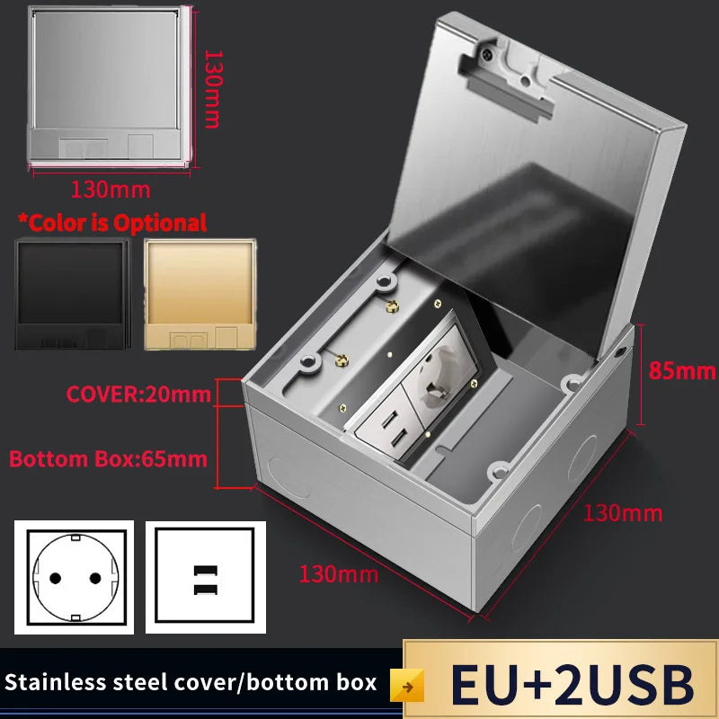 Modern Flat Floor Socket 130mm- Embedded with USB Ports, 304 Stainless Steel - Waterproof Integration with Marble Flooring