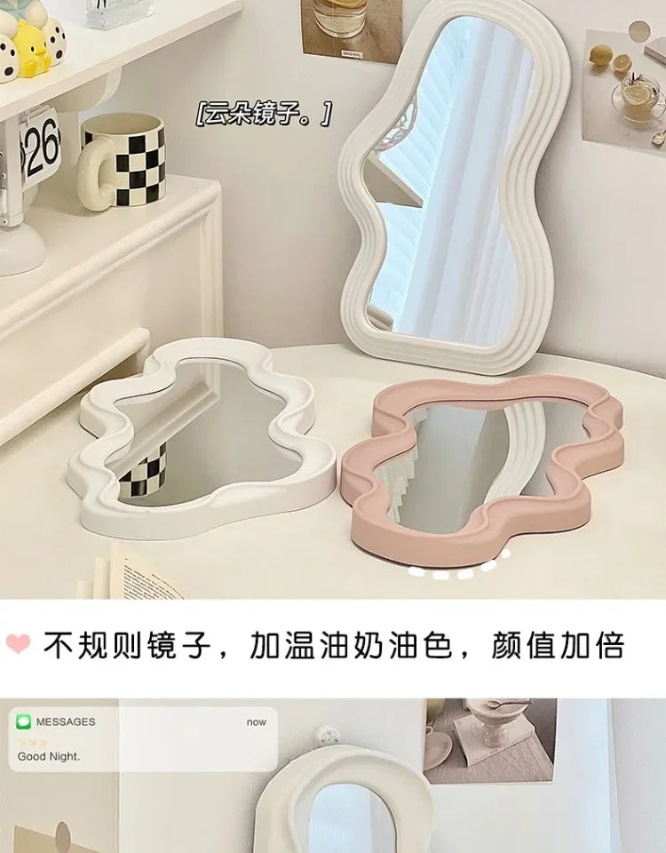 Wavy Wall Mirror Items Girls Small Floor Funky Cloud White Cute Mirror Men Nordic Korean Plastic Espelhos Home Decorations Cheap