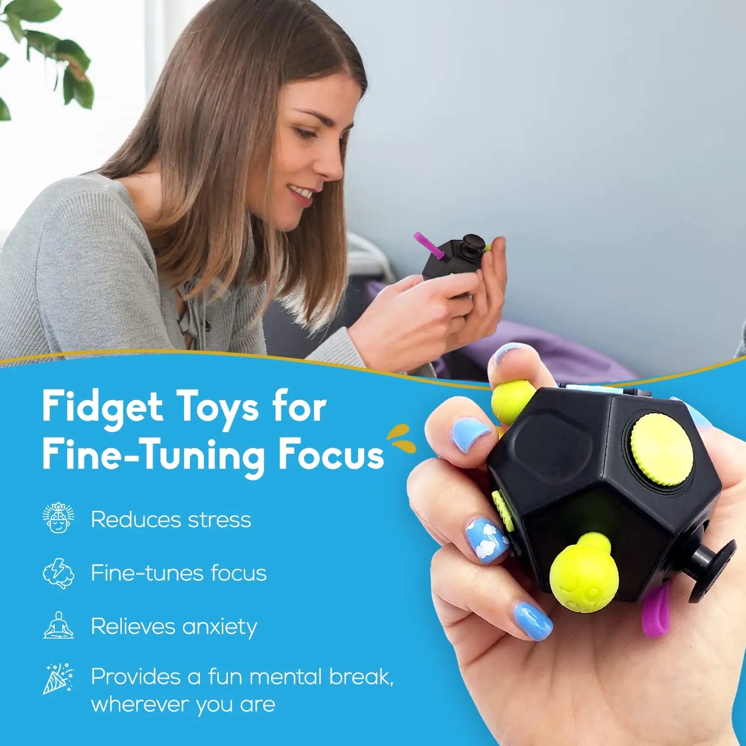 Fidget Cube EDC Anti Stress Relief Toys Anxiety Antistress Sensory Fidgeting Dice Toy For Kids Adults Autism ADHD Focus 12 Sides