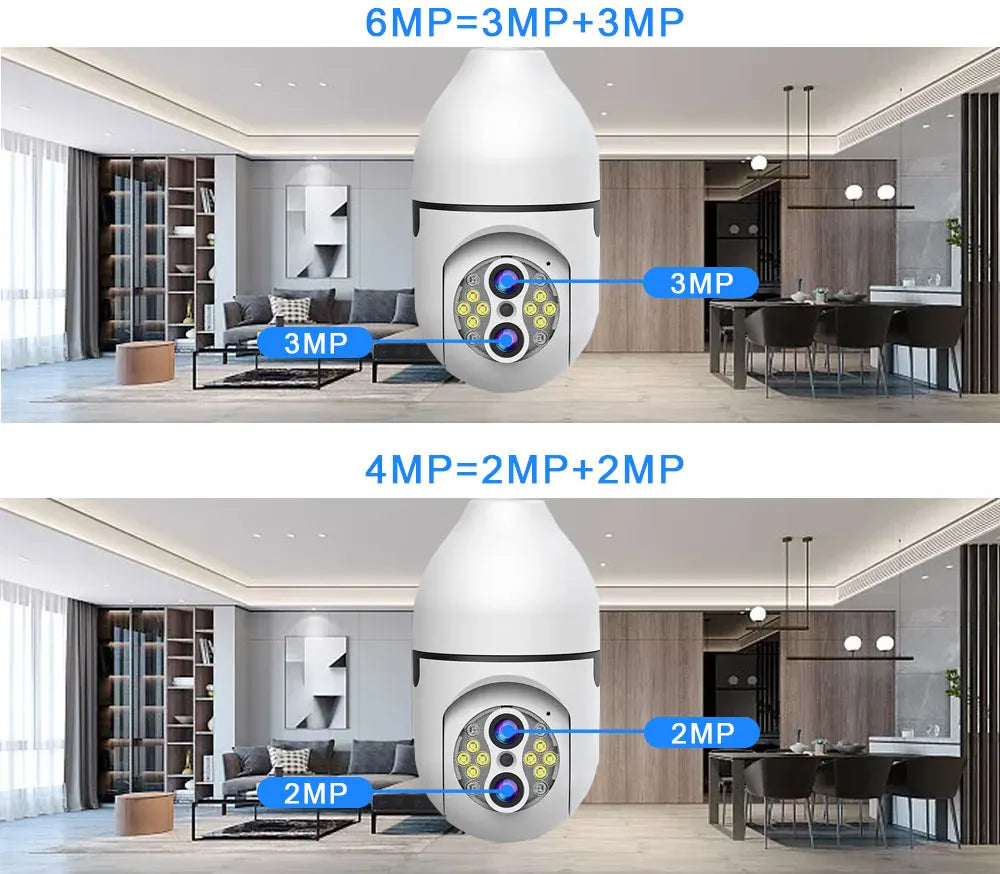 IPC360 6MP 3K Dual Lens Wireless Security Camera Auto Tracking 10X Digital Zoom 360° Panoramic WiFi PTZ IP E27 Light Bulb Camera