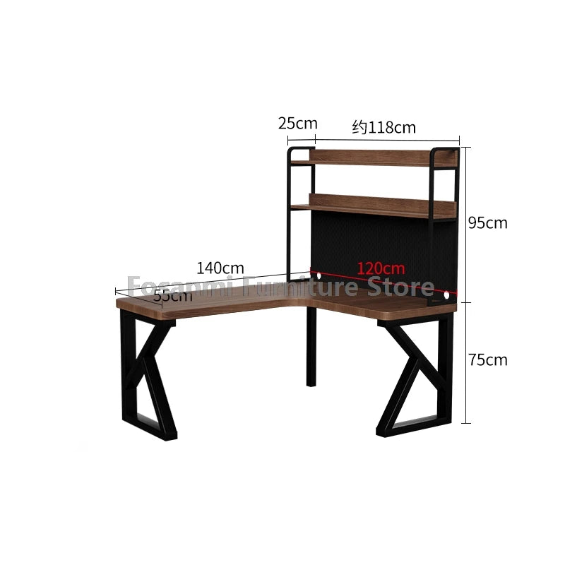 Industrial Style Solid Wood Office Desk Space-Saving L-Shaped Corner Computer Desk Home Writing Gaming PC Table with Steel Legs