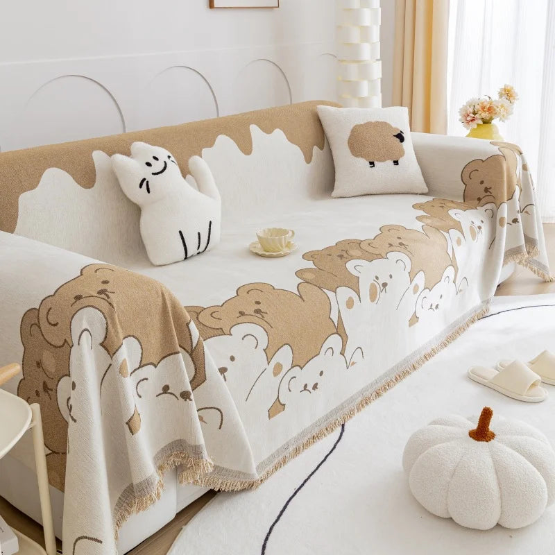 Soft Chenille Sofa Cover Anti-slip Full Coverage Throw Blanket, Nordic Ins Style All-Season Couch Protector