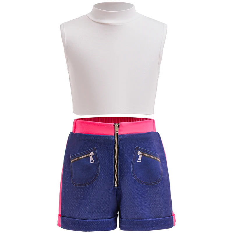 Girl Devil Hunter Pop Singer Embroidered Coat Top Shorts Tassel Necklace 4-piece Halloween Stage Set 4-12-year-old Girl Clothes