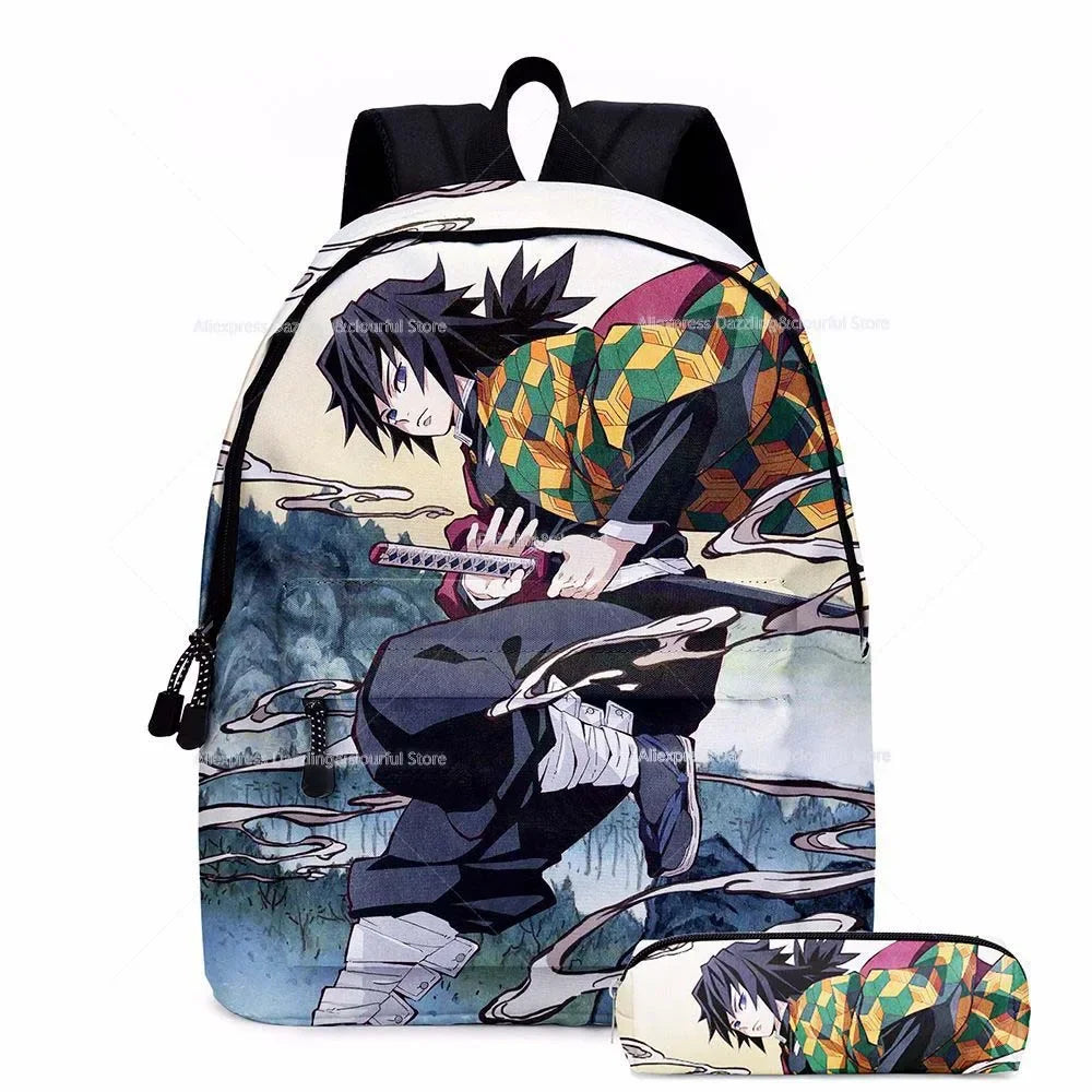 Demon Slayer Nezuko Backpacks 2pcs Girls School Bags Kimetsu No Yaiba Kids Anime Bagpacks Female Male Bookbag Gifts