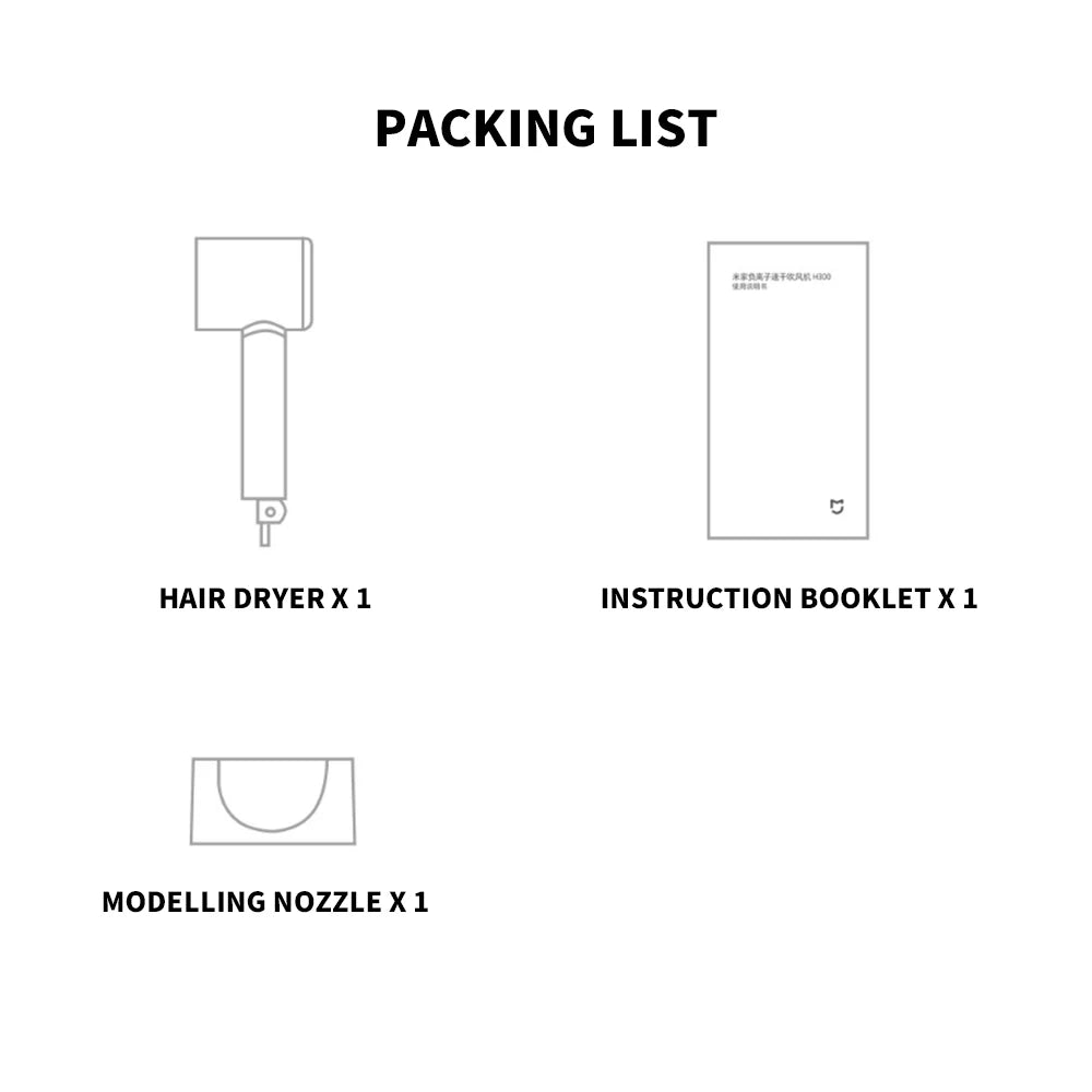 XIAOMI MIJIA Mi Ionic Hair Dryer H300 Quick Dry Negative Ion Hair Care Professional For Home 1600W Electric Hair Dryers Diffuser